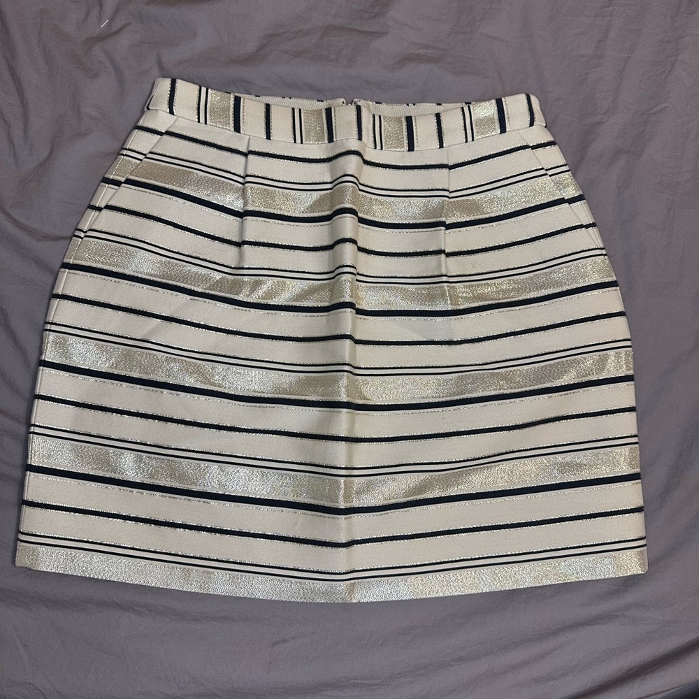 NWT J.Crew Womens 0 Skirt Metallic Gold Black Striped Preppy Feminine Retro Y2K